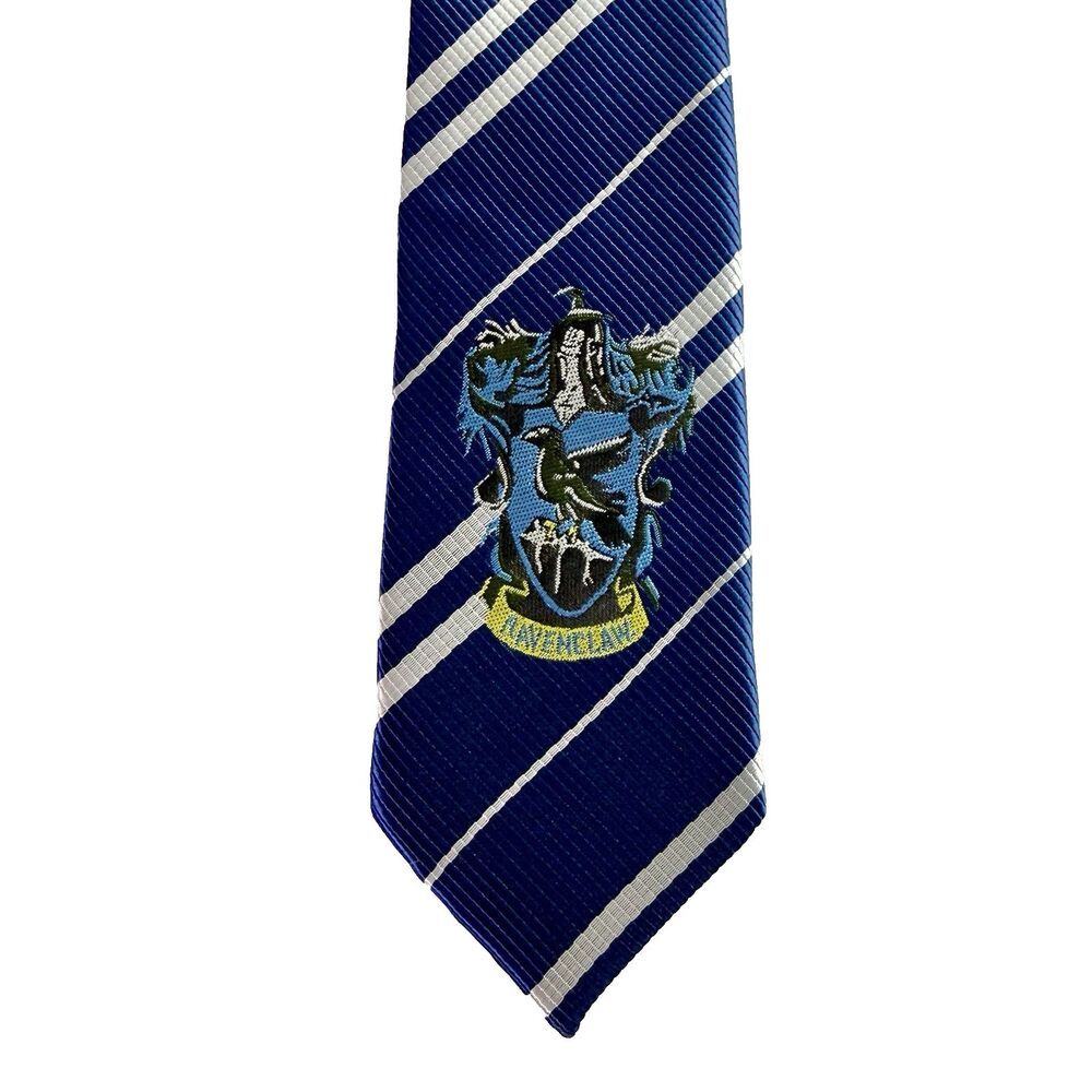 HARRY POTTER - RAVENCLAW Men's Tie - Blue White Striped w/Crest 58" x 2.5"